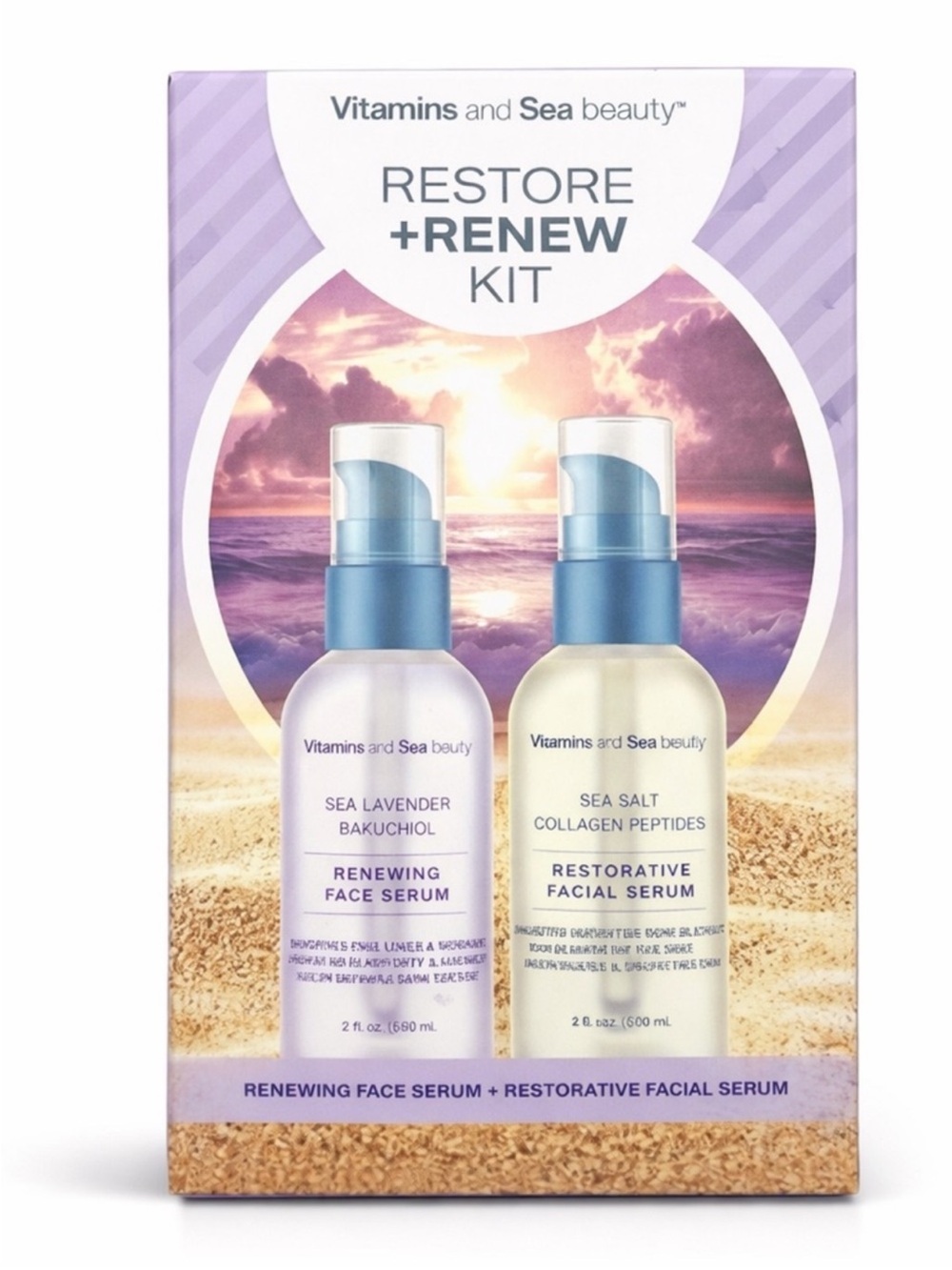 Vitamins and Sea Beauty Restore Renew Serum Duo Bakuchiol Collagen Peptides BNIB